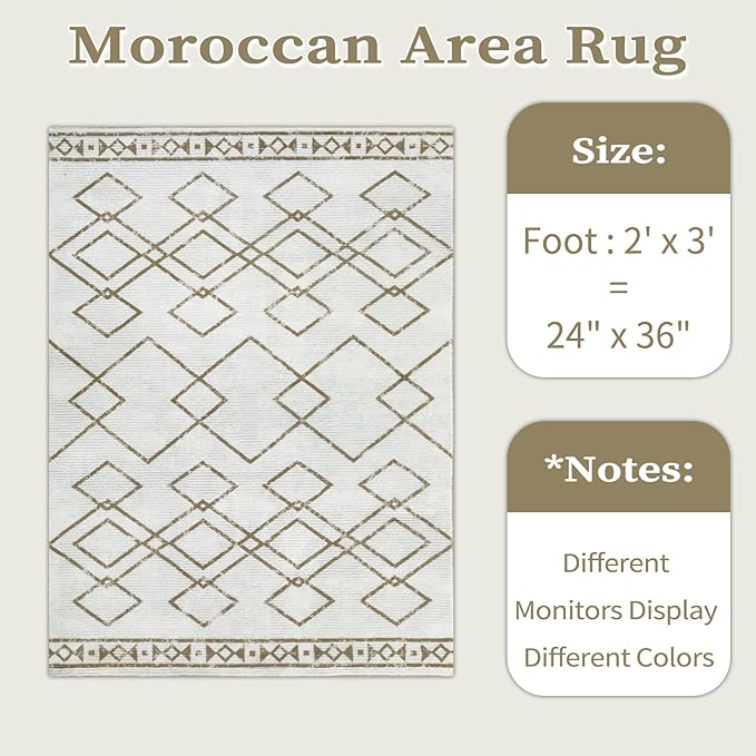 SERISSA 2x3 Washable Small Entry Rug,Soft Non Slip Indoor Boho Throw Rug for Entryway Kitchen Bedroom Dorm Bedside Front Door,Moroccan Geometric Carpet