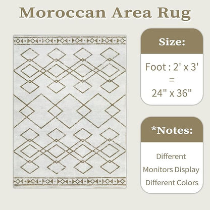 SERISSA 2x3 Washable Small Entry Rug,Soft Non Slip Indoor Boho Throw Rug for Entryway Kitchen Bedroom Dorm Bedside Front Door,Moroccan Geometric Carpet