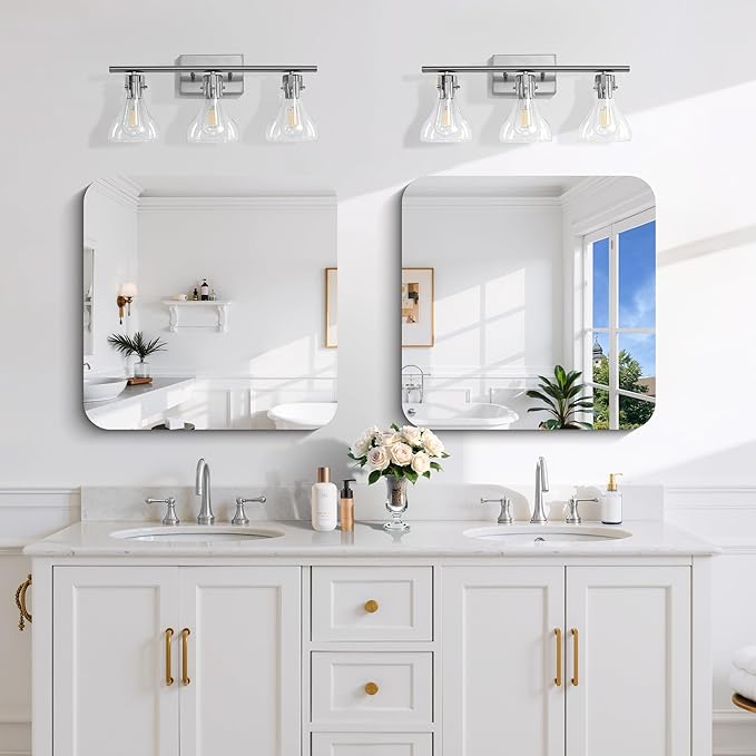 CILIBER Frameless Mirror, 24x24 Square Bathroom Mirrors for Wall Rounded Corner, Frameless Vanity Mirror Over Sink with Polished Edge, 3mm Tempered Glass, Decorative for Bedroom, Living Room, Entryway