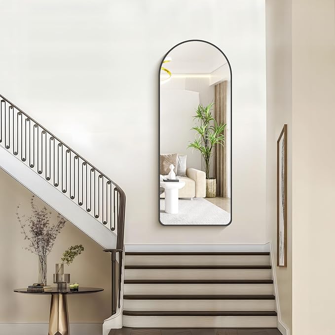 FORBATH Large Arched Wall Mirror 60x24 Inch, Black Arch Full Length Mirror with Aluminum Frame for Bedroom, Fireplace,Entryway,Living Room,Home Decor,Hanging or Leaning Against Wall