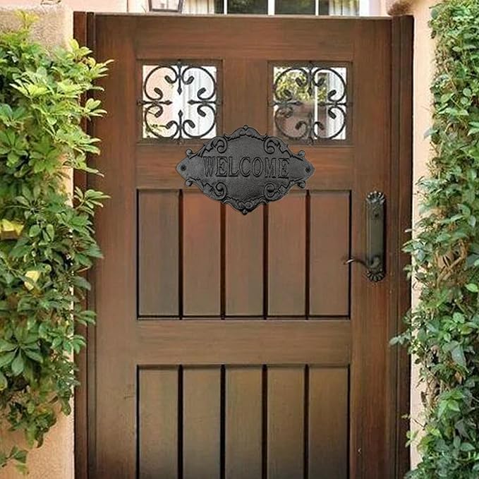 Vintage Cast Iron Welcome Signs for Outside Wall Mounted Welcome Wall Decoration for House Sign Plaque Bar Cafe Shop Front Door 1 Pcs (26 * 17 * 0.8CM)