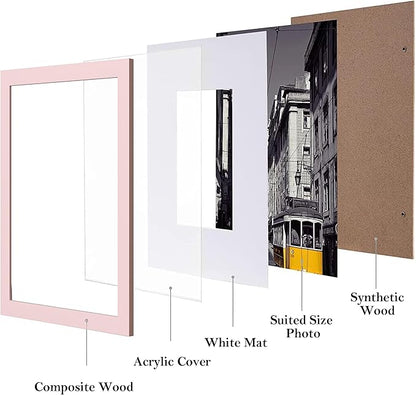 eletecpro 8x10 Picture Frames Set of 10, Picture Frame Collage Wall Decor Display 5x7 Photo with Mat or 8x10 without Mat, Home Decor Gallery Frame for Table Top or Wall Mounting, Pink