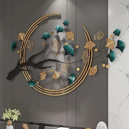 Futyli Large Metal Art Wall Decor - 3D Ginkgo Leaf Wall Art, 36.6" Vertical, Unique Gold for Bedroom & Dining Room Decoration