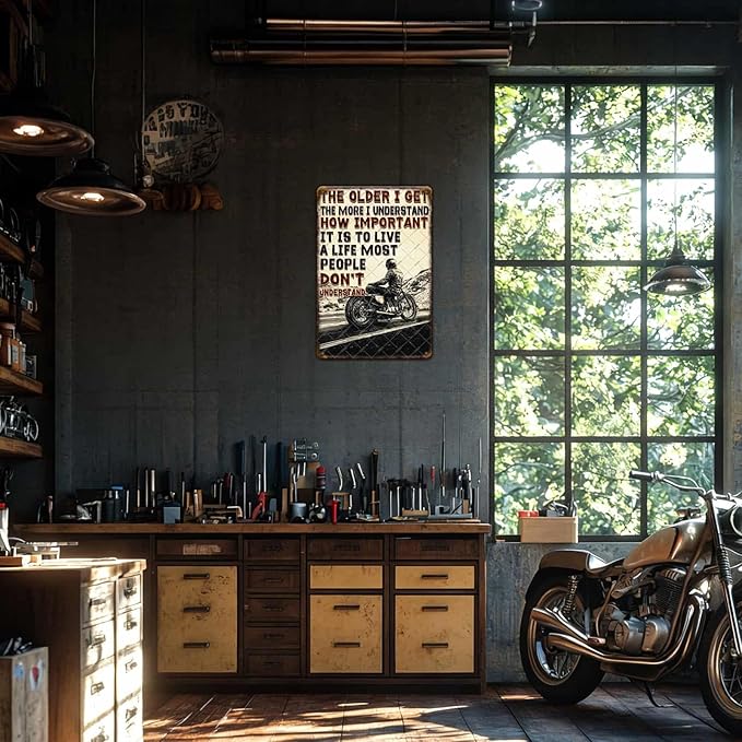 Biker Metal Sign Vintage Motorcycle Art Wall Decor Motorcycle Inspiration Tin Poster Home Garage Office Gas Station Classic Man Cave Bedroom Decor 12x16 Inch