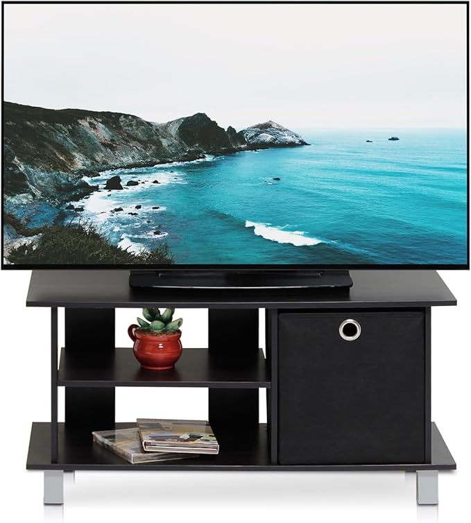 Furinno SIMPLISTIC TV Stand, 3-Tier Entertainment Center, Open Shelf TV Console for TV up to 33 Inch with Bin Drawers, for Living Room, Bedroom, Espresso