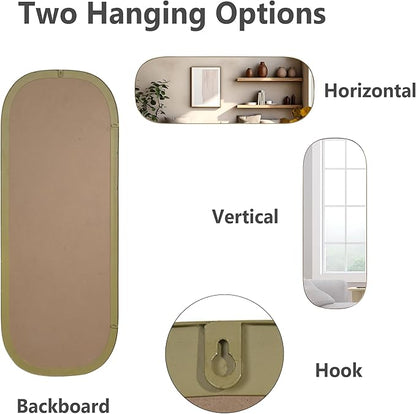 Wall Mirror Decorative Metal Gold Wall-Mounted Mirrors, 47"x18" Oval Tall Mirror for Wall, Full Length Mirrors, Large Bathroom Vanity Mirror Iron Brushed Gold Frame