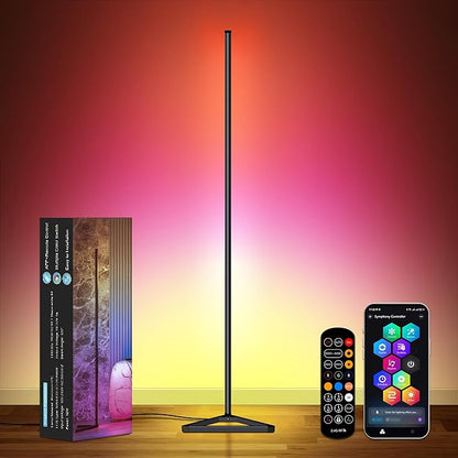 RGB+IC Corner Floor Lamp with APP & Remote, Color Changing Ambient LED Light, Dimmable Standing Lamp Music Sync/Timing Tall Modern Night Light for Living Room Bedroom Gaming Room Decor