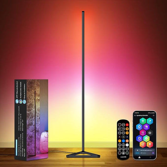 RGB+IC Corner Floor Lamp with APP & Remote, Color Changing Ambient LED Light, Dimmable Standing Lamp Music Sync/Timing Tall Modern Night Light for Living Room Bedroom Gaming Room Decor