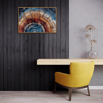 BingruiArt Framed Tree Ring Wall Art Blue and Red Boho Wall Decor Nature Print Wood Canvas Rustic Artwork Abstract Painting Modern Picture for Living Room Bedroom Bathroom 16"x24" Natural Framed(01)