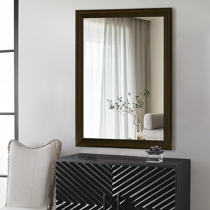CULER Rustic Wood Wall Mirror for Bathroom,Rectangle Large 30 x 40 inch Hanging Vanity Black Mirrors with Wooden Frame for Living Room,Bedroom,Entryway(Dark Walnut)