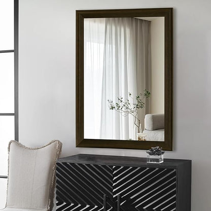 CULER Rustic Wood Wall Mirror for Bathroom,Rectangle Large 30 x 40 inch Hanging Vanity Black Mirrors with Wooden Frame for Living Room,Bedroom,Entryway(Dark Walnut)