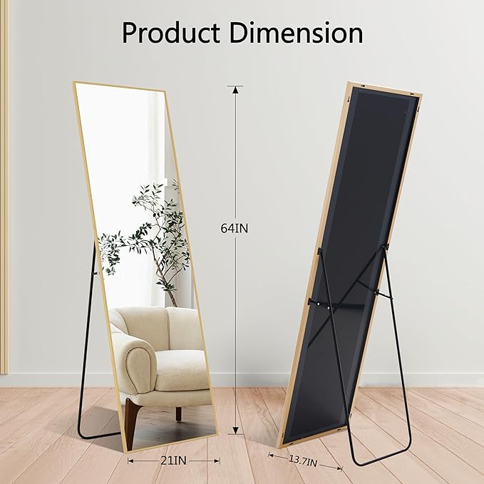 Simple Deluxe Full Length Mirror, 64"×21" Large Floor Mirrors, for Wall Door Bedroom Bathroom Living Room (Gold)