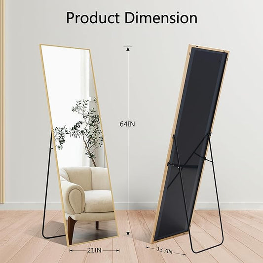 Simple Deluxe Full Length Mirror, 64"×21" Large Floor Mirrors, for Wall Door Bedroom Bathroom Living Room (Gold)