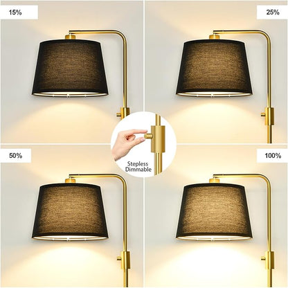 Nintiue Dimmable Gold Floor Lamp, 1000 LM LED Edison Bulb Included, Arc Floor Lamps for Living Room with Black Shade, Modern Standing Lamp Tall Lamps for Living Room Bedroom