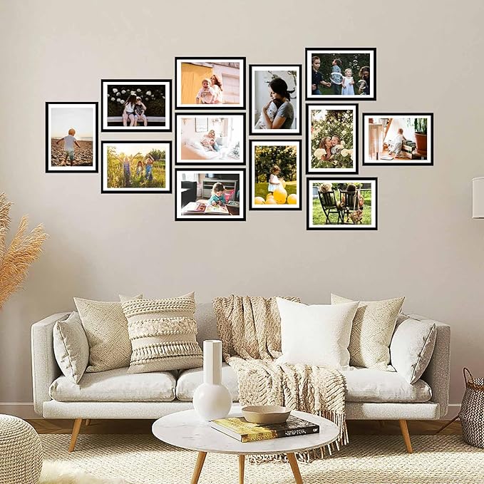 JCJMY 12 Pack 12x16 Picture Frame with 11x14 Mat, Display 11x14 with Mat or 12x16 Without Mat, 12 by 16 Frames Bulk Set of 12 Collage Gallery Wall Decor Photo Frames Set for Wall,Black