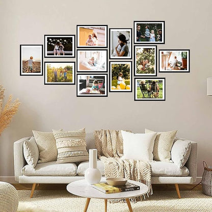 JCJMY 12 Pack 12x16 Picture Frame with 11x14 Mat, Display 11x14 with Mat or 12x16 Without Mat, 12 by 16 Frames Bulk Set of 12 Collage Gallery Wall Decor Photo Frames Set for Wall,Black