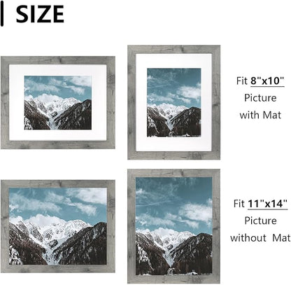 Grey 11x14 Picture Frame,Display 11x14 without Mat or 8x10 with Mat，Wall Gallery Photo Frames