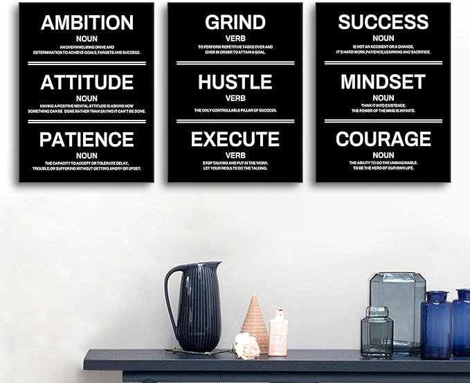 Ambition Hustle Mindset Motivational Canvas Wall Art Inspirational Entrepreneur Quotes Posters Positive Motto Pictures Artwork for Office Living Room Bedroom Home Decor Wooden Framed [36''W X 16''H]