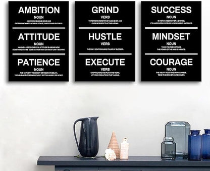 Ambition Hustle Mindset Motivational Canvas Wall Art Inspirational Entrepreneur Quotes Posters Positive Motto Pictures Artwork for Office Living Room Bedroom Home Decor Wooden Framed [36''W X 16''H]