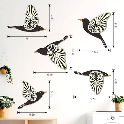 KOYILTD 5 Piece Wooden Bird Wall Decor Sculptures Wood Boho Flying Bird Wall Art Scandinavian Home Wall Decor for Farmhouse Living Room Bathroom Dining Room Kitchen Office (Rustic)