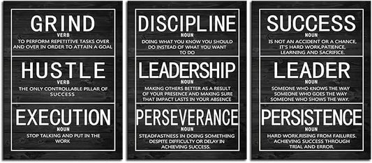 Inspirational Poster for Office Motivational Wall Art 3 Pieces Canvas Prints Artwork for Living Room Bedroom Modern Home Decor Painting Pictures Stretched and Framed Ready to Hang [36''Wx 16''H]