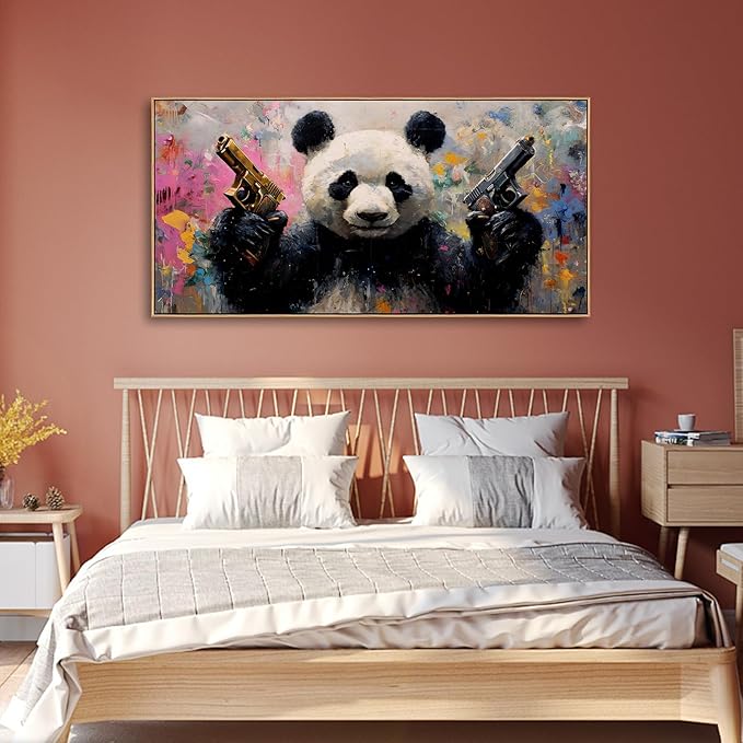 Sorbrozo Abstract Panda Canvas Wall Art - Vibrant Pop Art Animal Painting with Colorful Brushstrokes Modern Frame Wall Decor for Living Room Bedroom 30x58in