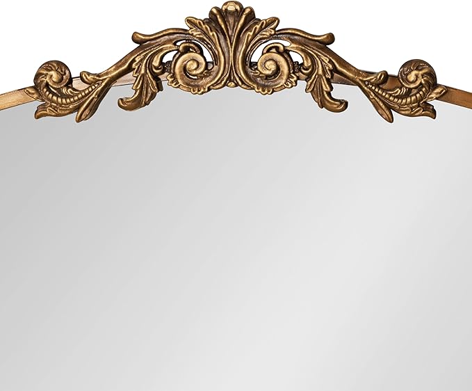 Kate and Laurel Arendahl Traditional Vintage Arch Mirror with Shelf, 33 x 26, Gold, Baroque Antique Arched Wall Mirror with Functional Shelf for Use as Vanity Bathroom Mirror or Cute Nursery Mirror