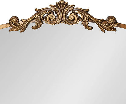 Kate and Laurel Arendahl Traditional Vintage Arch Mirror with Shelf, 33 x 26, Gold, Baroque Antique Arched Wall Mirror with Functional Shelf for Use as Vanity Bathroom Mirror or Cute Nursery Mirror