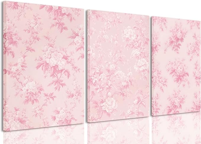 LYPHNX Framed Pink Chinoiserie Flower Canvas Wall Art light Pink Love Shack Fancy Decor Paintings Posters Set of 3 Blush Pink Painting Pictures Home Decor for bedroom Living room Bathroom 16"x24"
