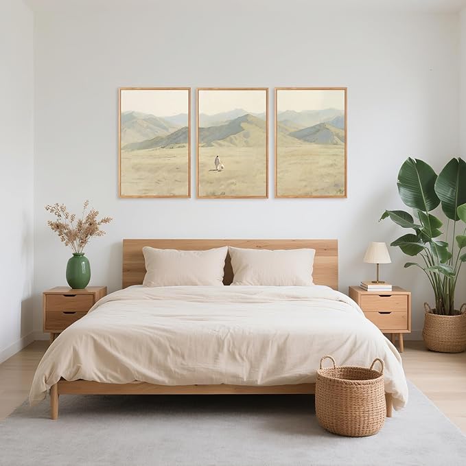 CHDITB Jesus Leaves The 99 Parable of The Lost Sheep Framed Canvas Wall Art(24"x36"), 3 Panels Boho Mountain Nature Landscape Artwork Prints, Large Religious Christian Bible Story Faith LDS Gift Decor for Home Office Bedroom