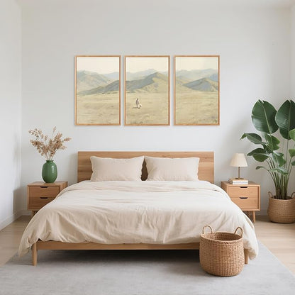 CHDITB Jesus Leaves The 99 Parable of The Lost Sheep Framed Canvas Wall Art(24"x36"), 3 Panels Boho Mountain Nature Landscape Artwork Prints, Large Religious Christian Bible Story Faith LDS Gift Decor for Home Office Bedroom