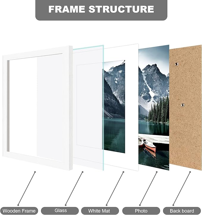Hongkee 7x10 Frame with Real Glass - Display 5.5 x 8.5 Diploma Frame with Mat or 7 x 10 without Mat, Photo Frame for Wall or Table Top Display(White, 3 Pack)