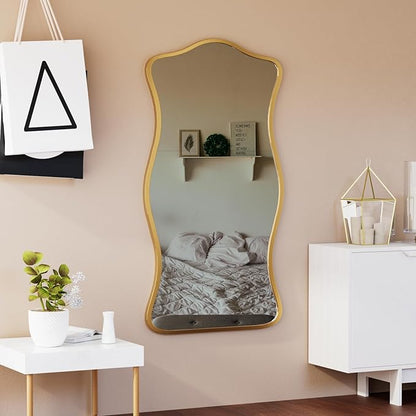 Irregular Wavy Wall Mirror,47"x22"Asymmetrical Wall Mirror,Aluminum Alloy Frame Large Abstract Modern Unique Shape Full Length Mirrors for Living Room Bathroom Bedroom Entryway Hallway