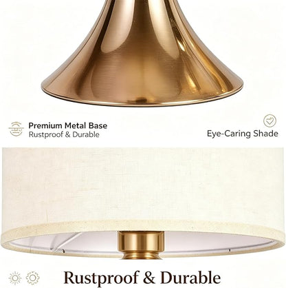 Gold Table lamp Set of 2 mid Century Modern Unique Decorative Cylinder smart end Side Bedside Night Cream dimmable for Bedroom