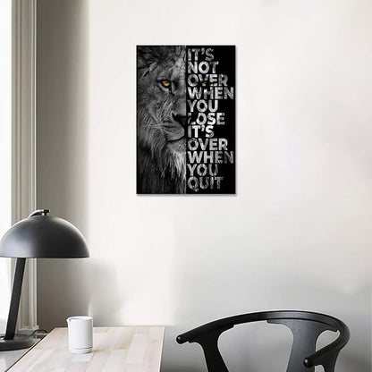 Lion Head Prints Canvas Inspirational Wall Art Black and White Animal Posters Motivational Quote Pictures for Bedroom Dorm Room Office Decor Framed Ready to Hang28x44inches