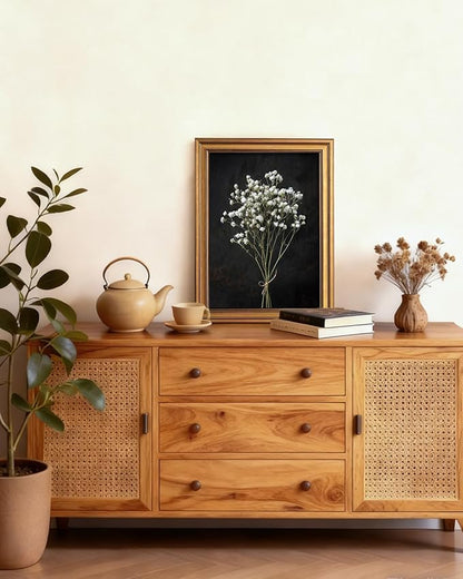 VIYYIEA Vintage Gold Framed Wall Art, Retro Dark Dried Wildflower Canvas, Aesthetic Classic Botanical Baby Breath Bouquet art, Victorian Wall Decor for Gallery Living Room Bathroom, 12x16inch