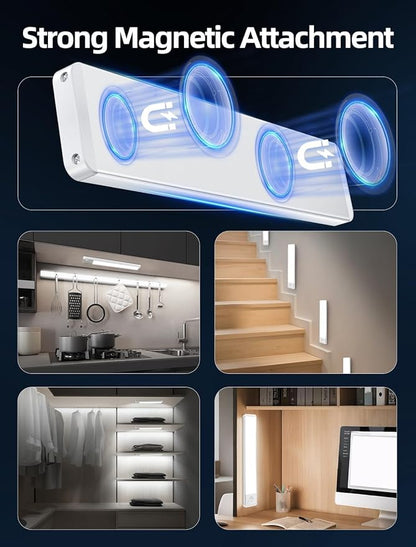 Under Cabinet Rechargeable Lighting: 8 Inch Motion Sensor Dimmable Lights Indoor - Battery Operated Lights - Wireless Closet Light Magnetic Led Light for Kitchen Home Bathroom Counter 2 Pack