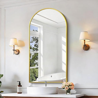 CIRCUMI Arched Wall Mirror, 24"x48" Gold Arched Mirror with Tempered Glass, Metal Frame, Large Size for Bathroom, Living Room,Entryway,Over Sink, Arch Mirror for Decor,Shatterproof&Crystal-Clear