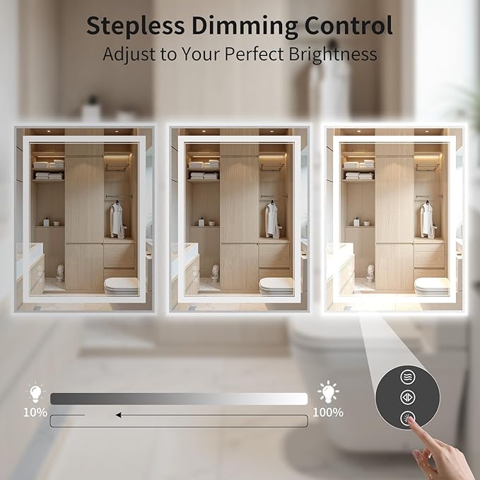 22"x30" LED Bathroom Mirror with Lights, Front & Backlit, Anti-Fog, Dimmable, 3 Color Temperature, CRI 90+, LED Mirror for Bathroom with Premium Full Aluminum Frame, Touch Control with Memory