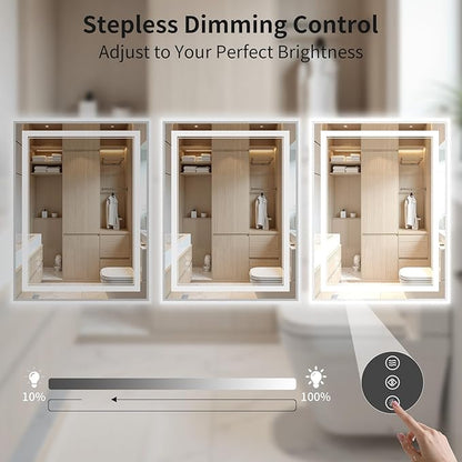 22"x30" LED Bathroom Mirror with Lights, Front & Backlit, Anti-Fog, Dimmable, 3 Color Temperature, CRI 90+, LED Mirror for Bathroom with Premium Full Aluminum Frame, Touch Control with Memory