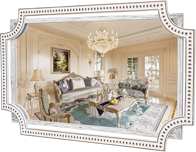 HOITUZYUS 30x40 Inch Rustic Farmhouse Decorative Mirrors for Living Room, Boho Wood Wall Mirror for Bathroom, Entryway & Fireplace Mantel - Horizontal or Vertical Hanging