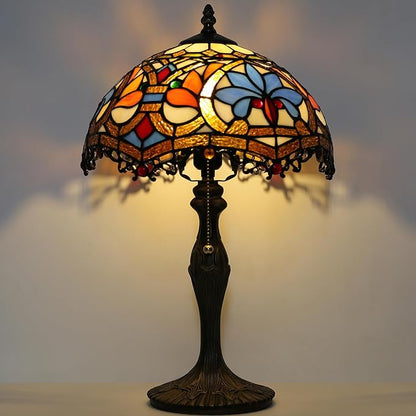 Tiffany Lamp Stained Glass Table Lamp 12 x 19” Yellow Phoenix Tail Style Bedside Reading Lamp Decorative Lamp for Desk Living Room Bedroom Office Study Light Home Decor Gift