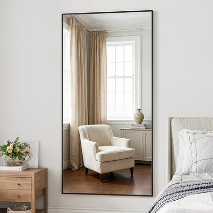 Large Full Length Mirror, 71"x30" Floor Mirror with Stand, Big Full Body Mirrors for Bedroom, Hanging Mounted for Living Room Cloakroom, Shatterproof Tempered Glass Floor Mirror, Black