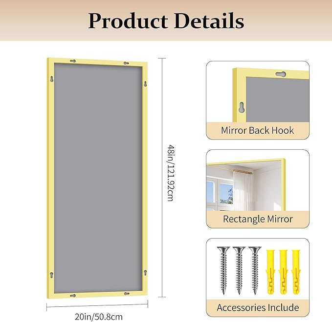 COFENY Gold Bathroom Mirror for Wall, 20x48 Inch Rectangle Mirror with Metal Frame, Modern Vanity Mirrors for Bathroom Living Room, Entryway Hangs Horizontal or Vertical