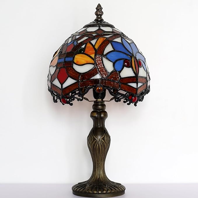 Tiffany Style Lamp Stained Glass Table Lamp 8 x 14.5 Mini Accent Light Yellow Phoenix Tail Design Small Decorative Bedside Reading Memory Lamp