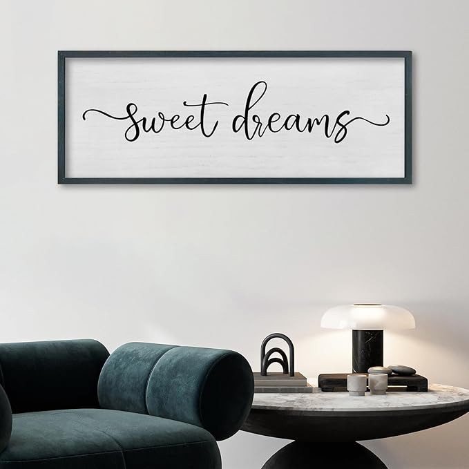 FZMHASLWW Sweet Dreams Wall Decor Above Bed Sign 40" x 15" Wood Framed Rustic Master Bedroom Over Bed Farmhouse Guest Room Signs Wall Art Decoration (Black)