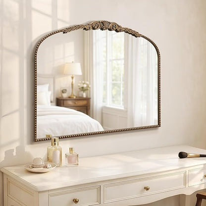Besdomus Large Gold Vintage Mirror: 29"x 36" French Baroque Bathroom Mirror - Traditional Ornate Antique for Dresser/Mantel/Bedroom/Entryway/Hallway - Home Decor for Living Room