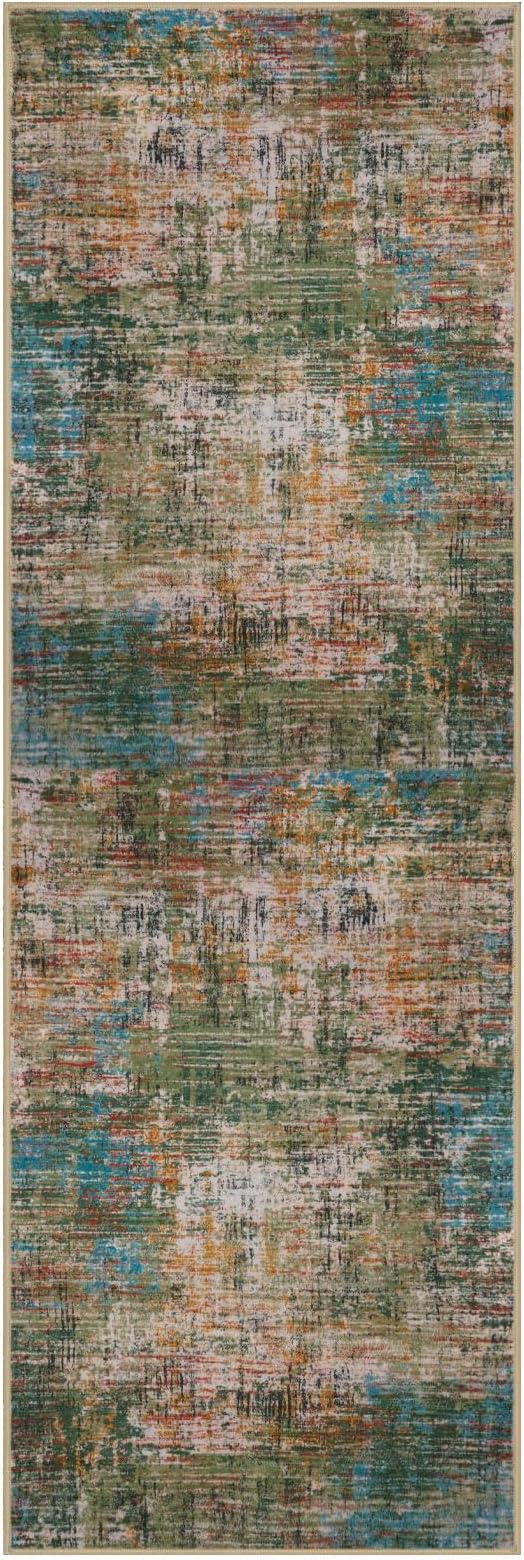 KILOCOCO Modern Abstract Runner Rug 2x6 ft Washable Hallway Runner Rug Non Slip Soft Pinted Kitchen Runners for Hallways Entryway Bedside Laundry Room Floor Runners, Green/Orange/Blue