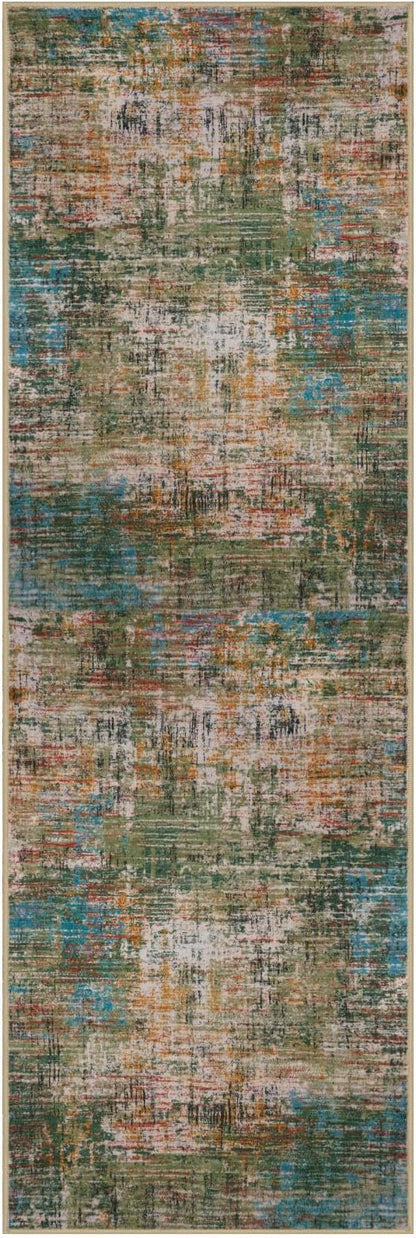 KILOCOCO Modern Abstract Runner Rug 2x6 ft Washable Hallway Runner Rug Non Slip Soft Pinted Kitchen Runners for Hallways Entryway Bedside Laundry Room Floor Runners, Green/Orange/Blue