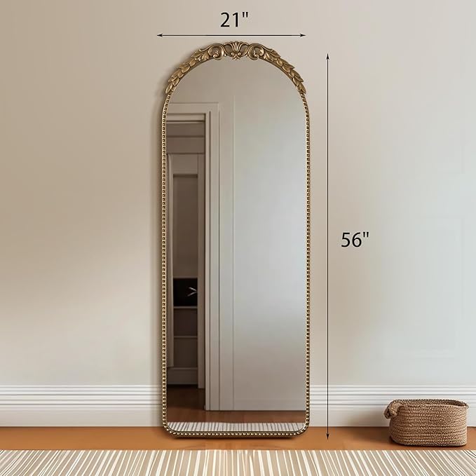Besdomus Vintage Full Length Mirror: 56"x 21" Large Gold Floor Mirror - Traditional Ornate Baroque for Bedroom/Cloakroom/Entryway/Hallway - Home Decor for Living Room